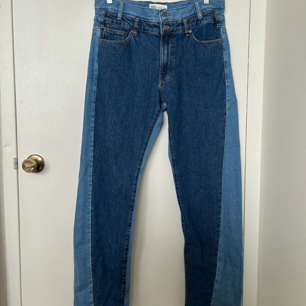 ZARA - Contrasting High-Waisted Straight Leg Jeans | US 10